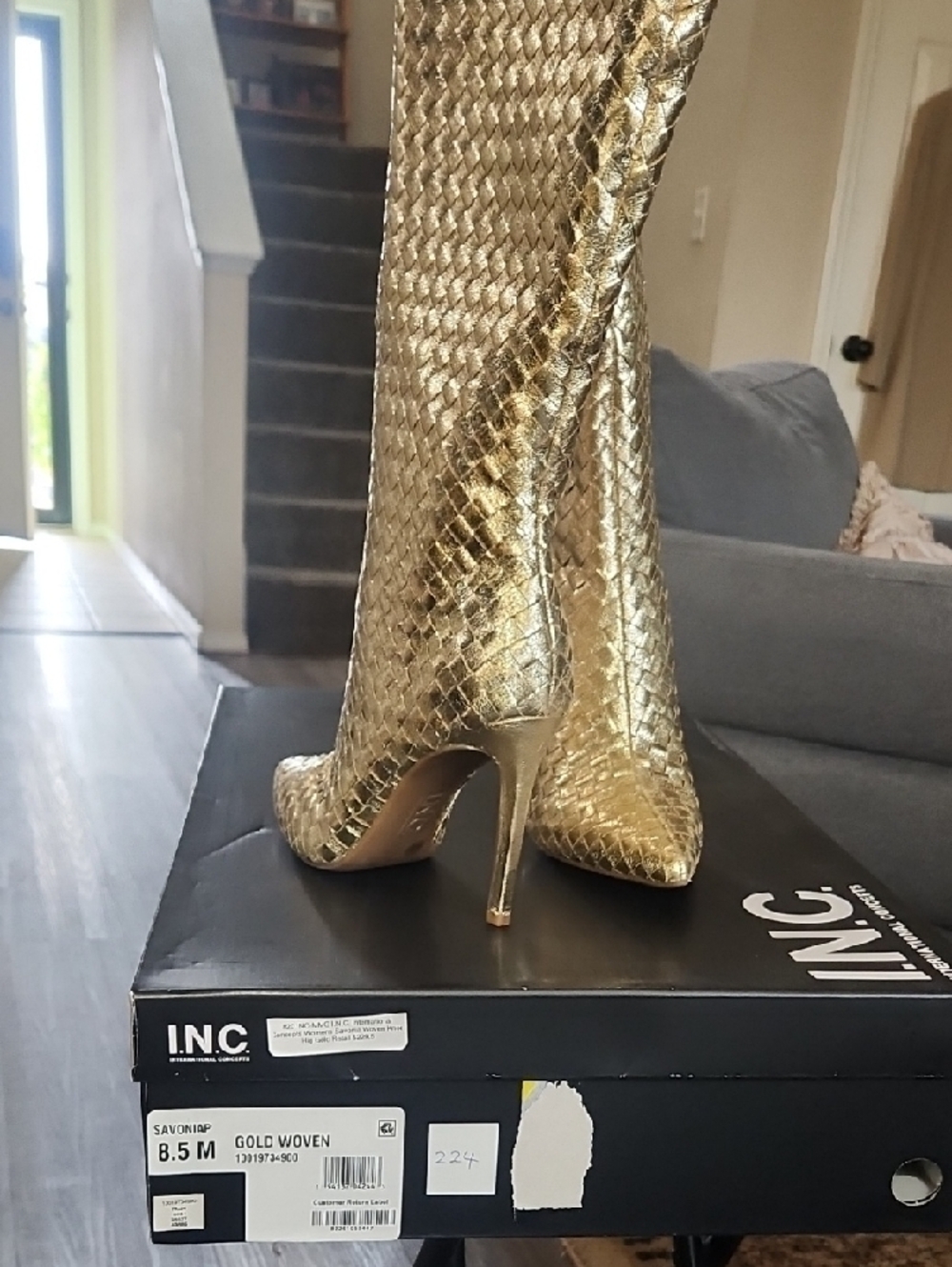 INC International Concepts Gold Knee-High Woven Pointed-Toe Boots Office,Evening - Picture 8 of 8